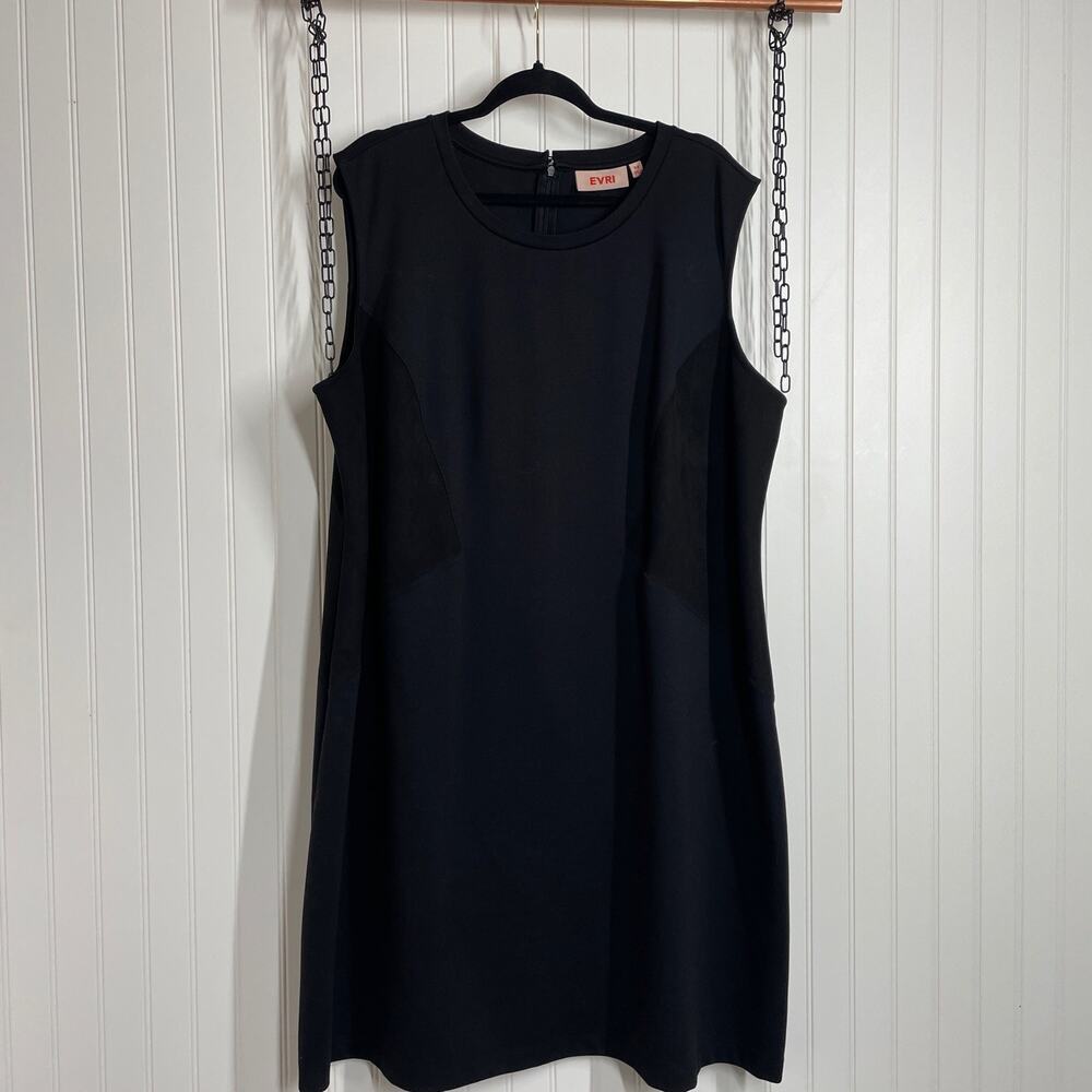 Evri Black With Faux Suede Panel Sleeveless Shift Midi Dress Plus Size 3X